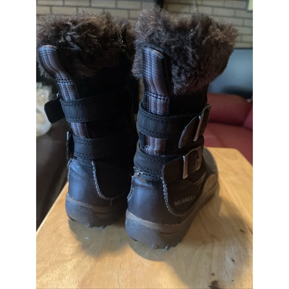 Merrell Boot Women's Size 6 Decora Chant Black Zip Faux Fur Waterproof Snow Work